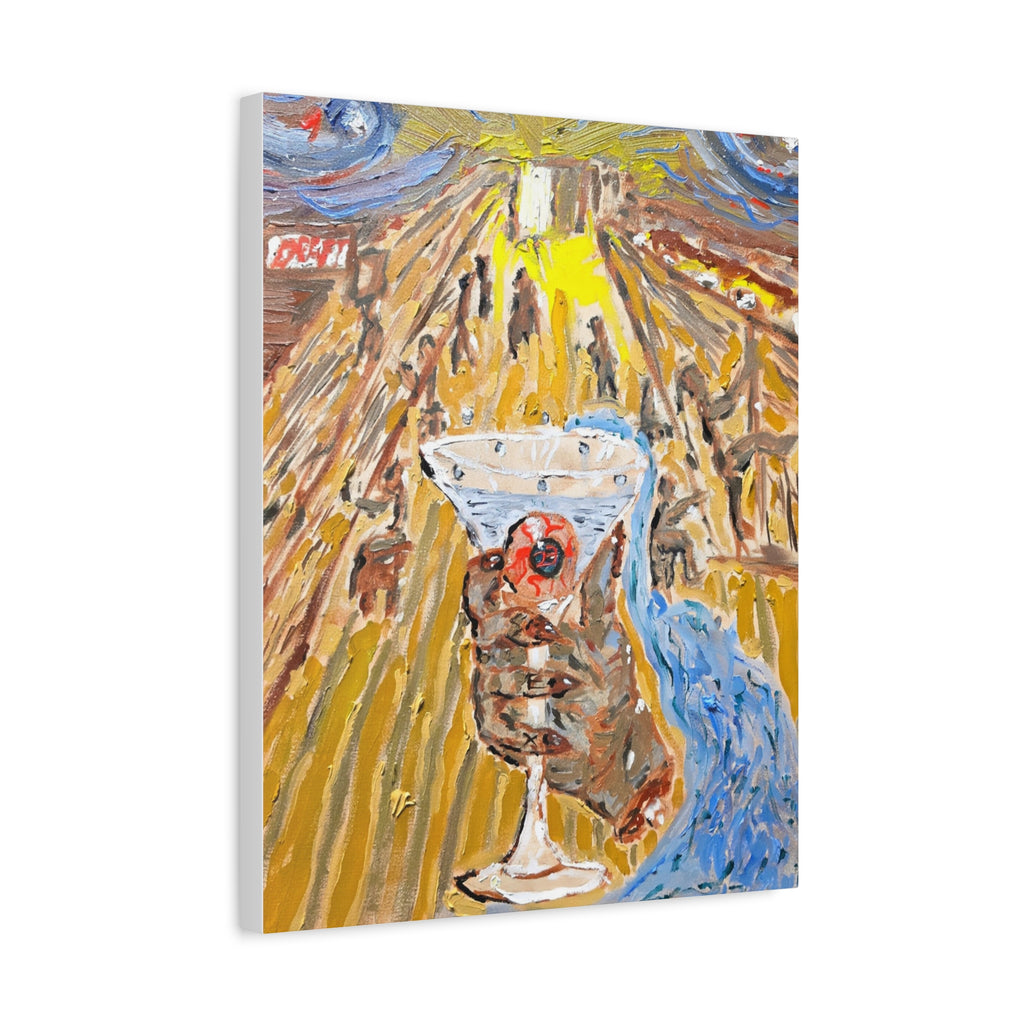 Surreal Cocktail Canvas Print — Hand Holding Glass in Golden Alley