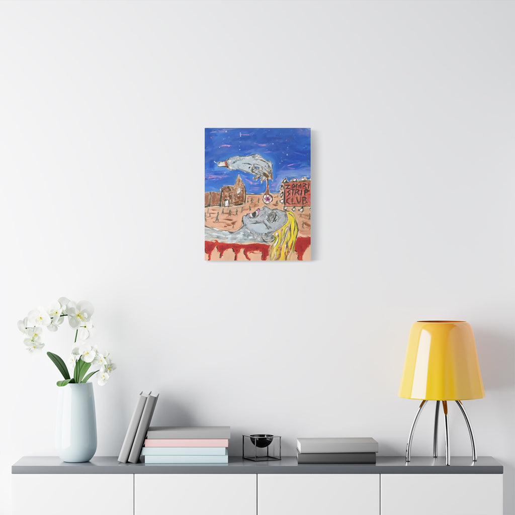 Zombie Strip Club Canvas Art – Surreal Horror Matte Stretched Print
