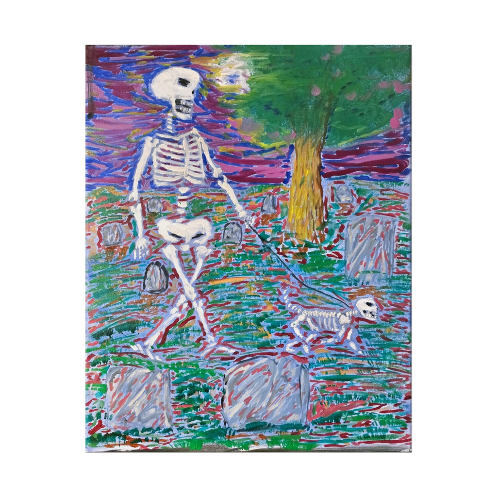 Skeleton Walk Poster — Colorful Graveyard Art Print (Rolled Poster)