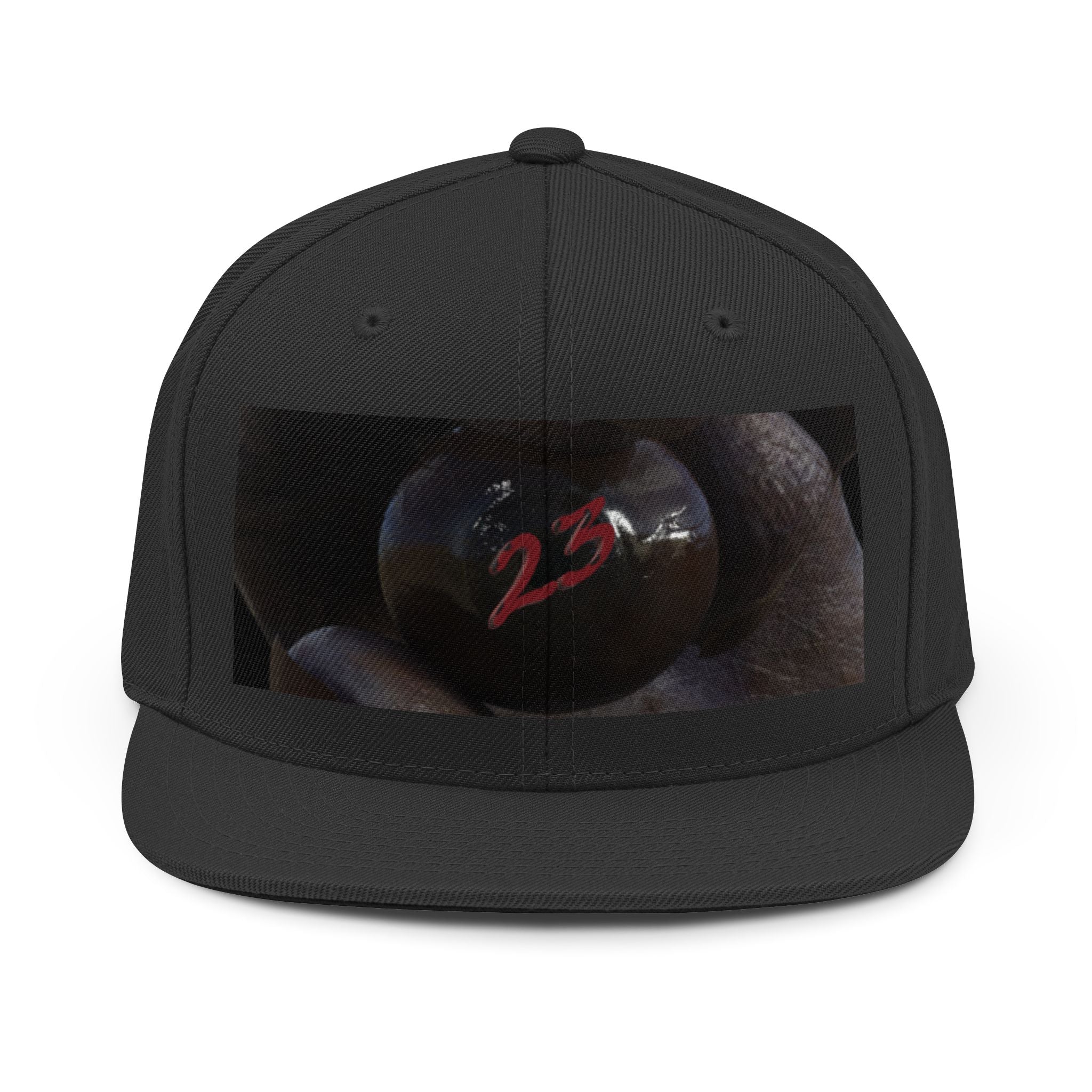 Black Snapback Hat with ’23 Pool Ball Graphic — Retro Billiards Streetwear