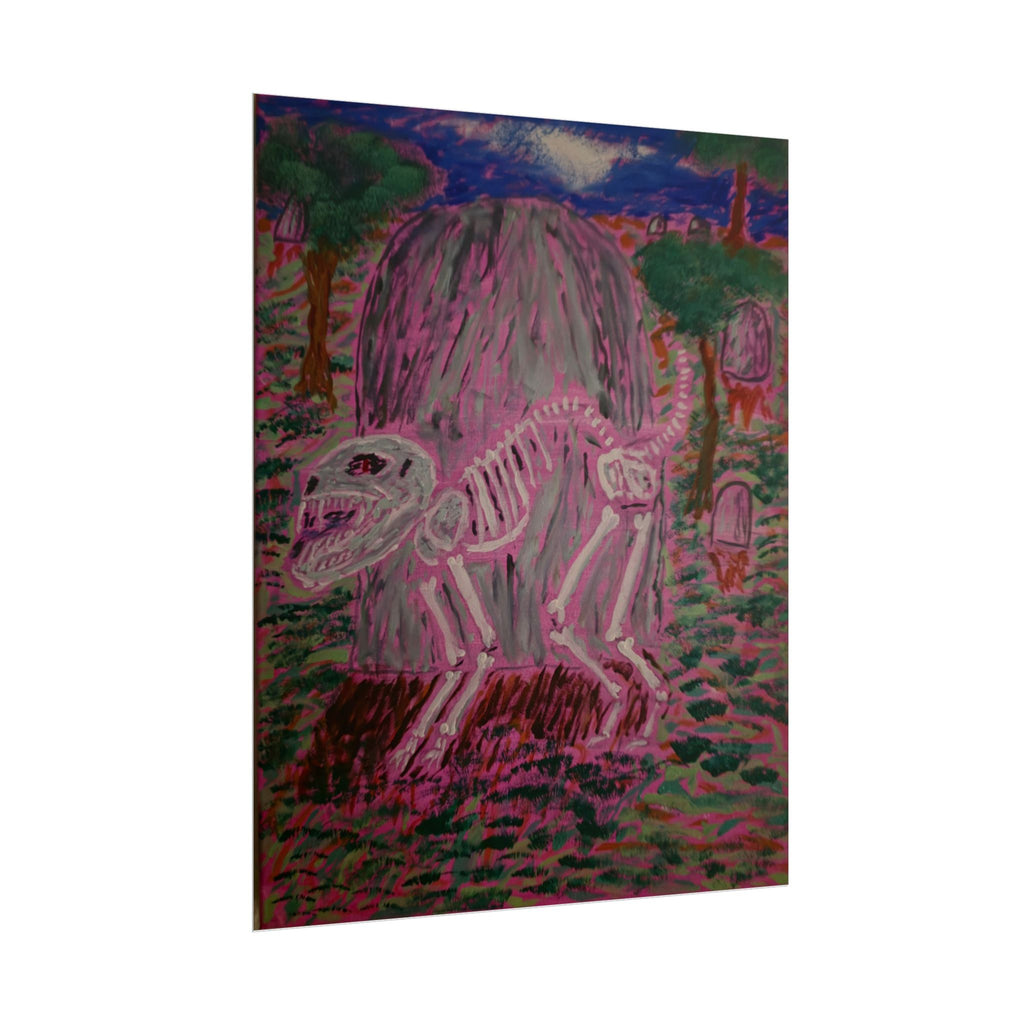 Rolled Poster — Pink Dino Skeleton Art Print