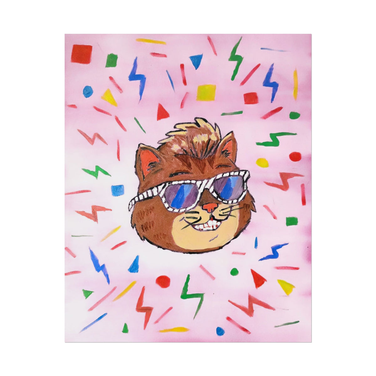 Rolled Poster — Retro Cool Cat Art Print (Pink Confetti)