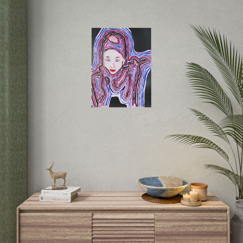 Surreal Linework Portrait Poster — Colorful Abstract Face Art Print