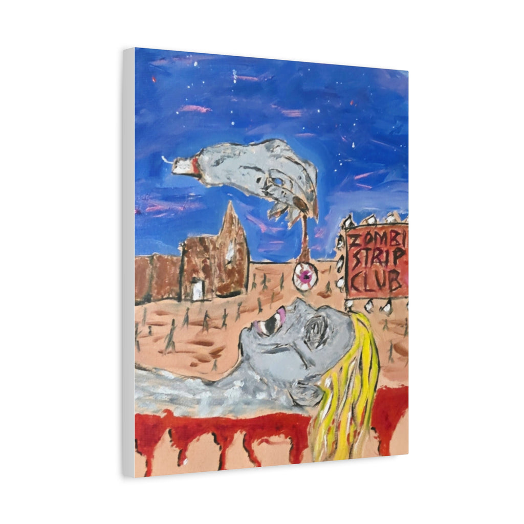 Zombie Strip Club Canvas Art – Surreal Horror Matte Stretched Print