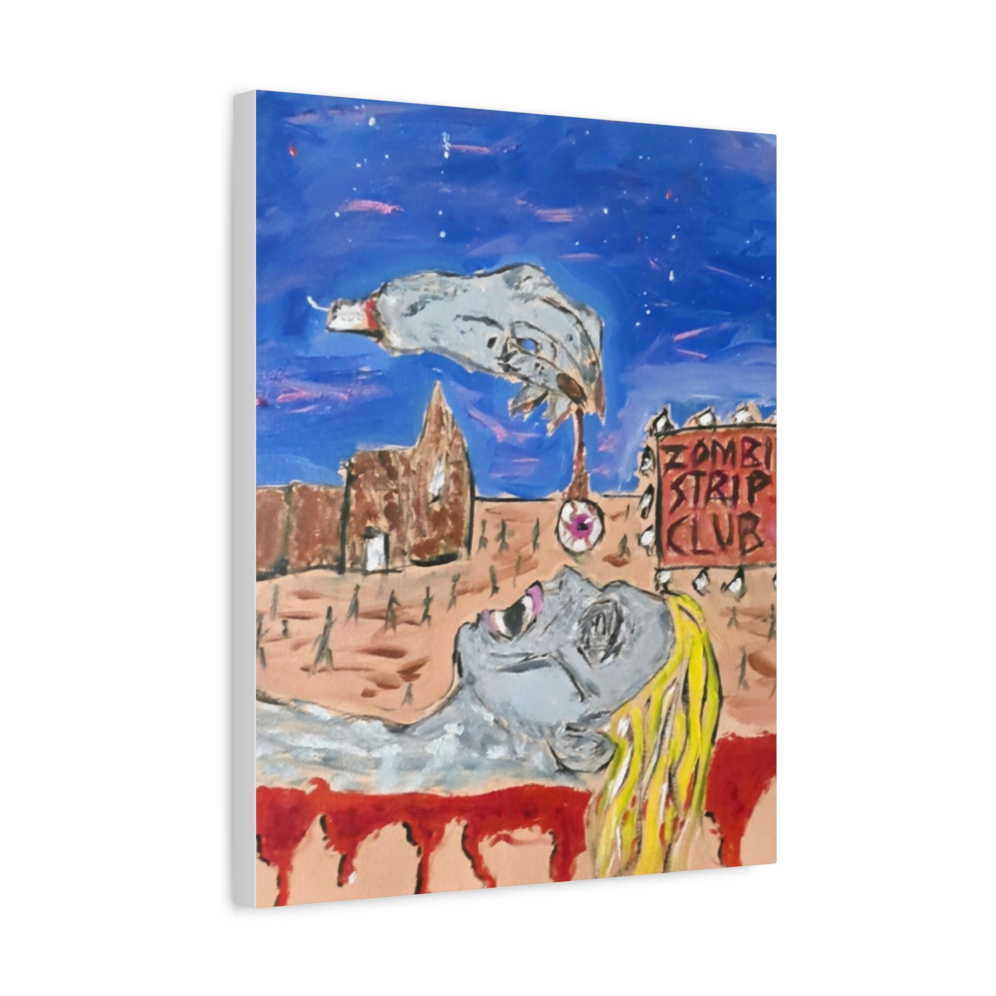 Zombie Strip Club Canvas Art – Surreal Horror Matte Stretched Print