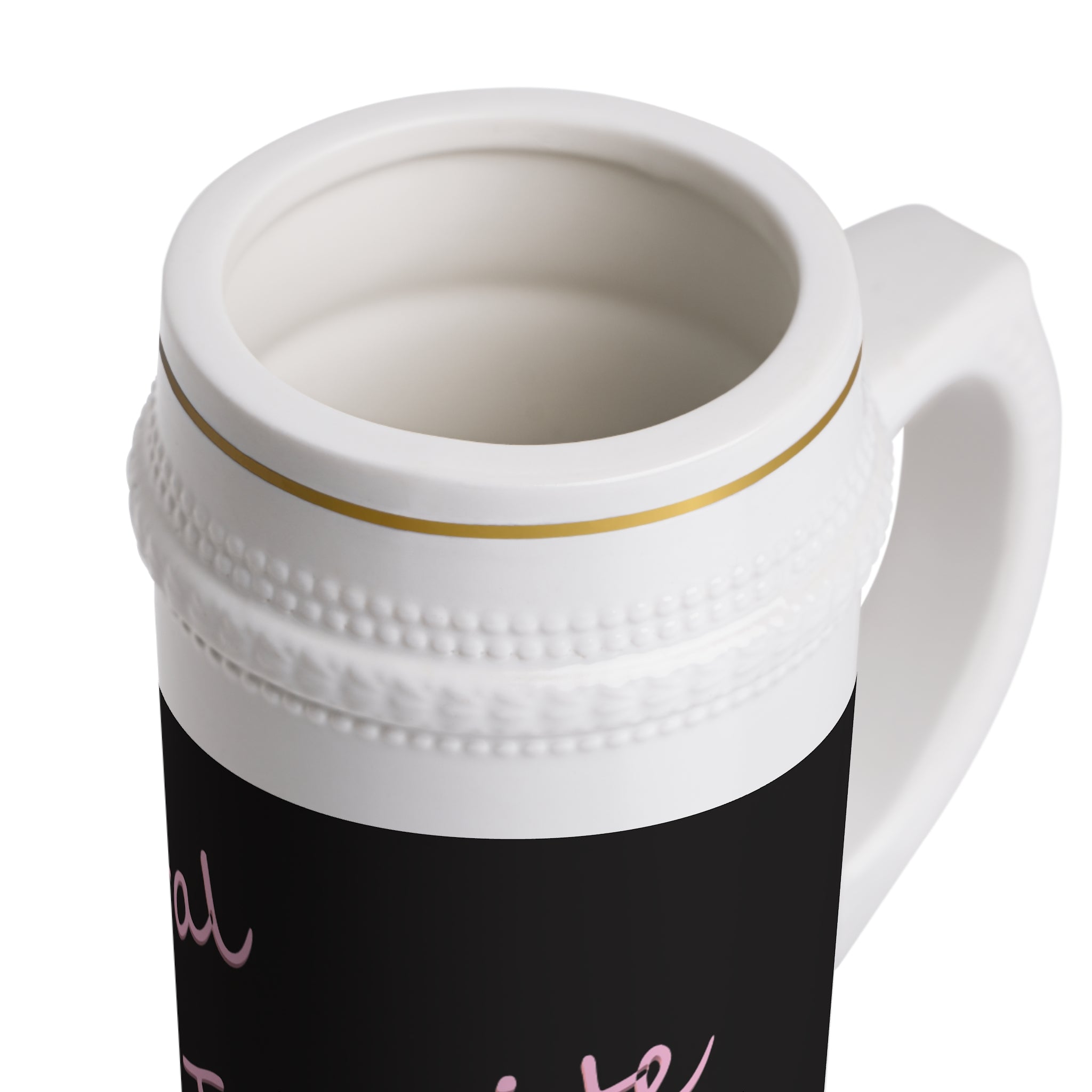 Feral Termite Stein Mug — Retro Script Black & Pink Ceramic Beer Stein