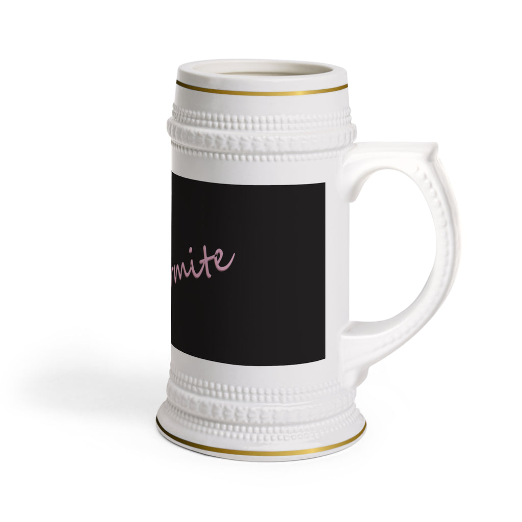 Feral Termite Stein Mug — Retro Script Black & Pink Ceramic Beer Stein