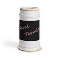 Feral Termite Stein Mug — Retro Script Black & Pink Ceramic Beer Stein
