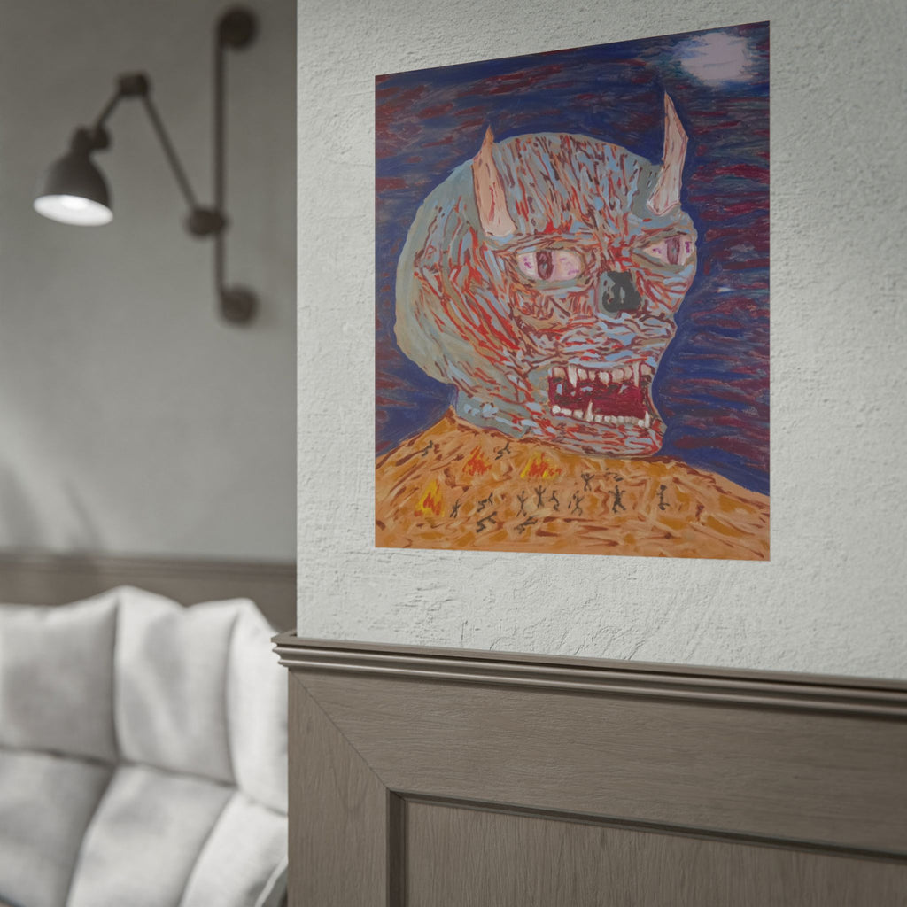 Horror Demon Portrait Poster — Grotesque Monster Art Rolled Print