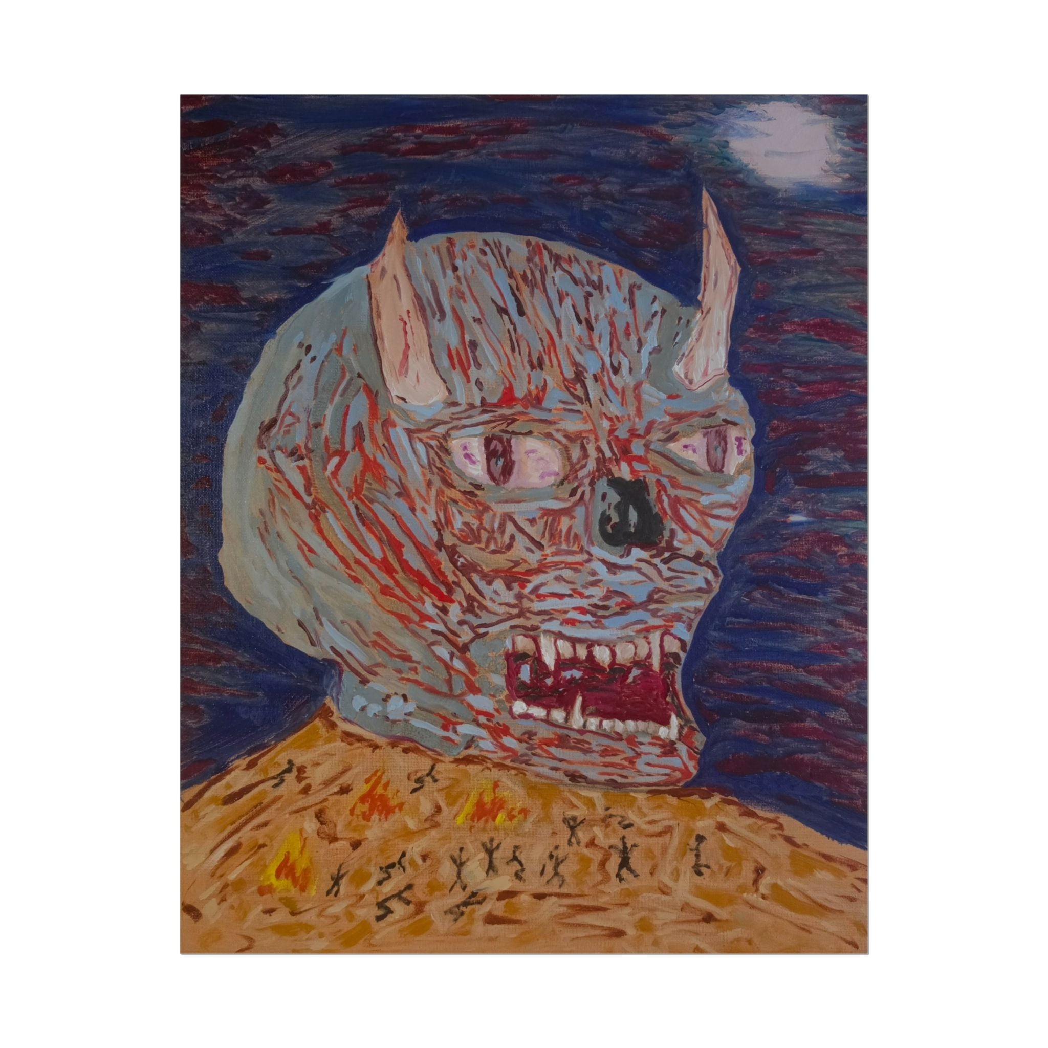 Horror Demon Portrait Poster — Grotesque Monster Art Rolled Print