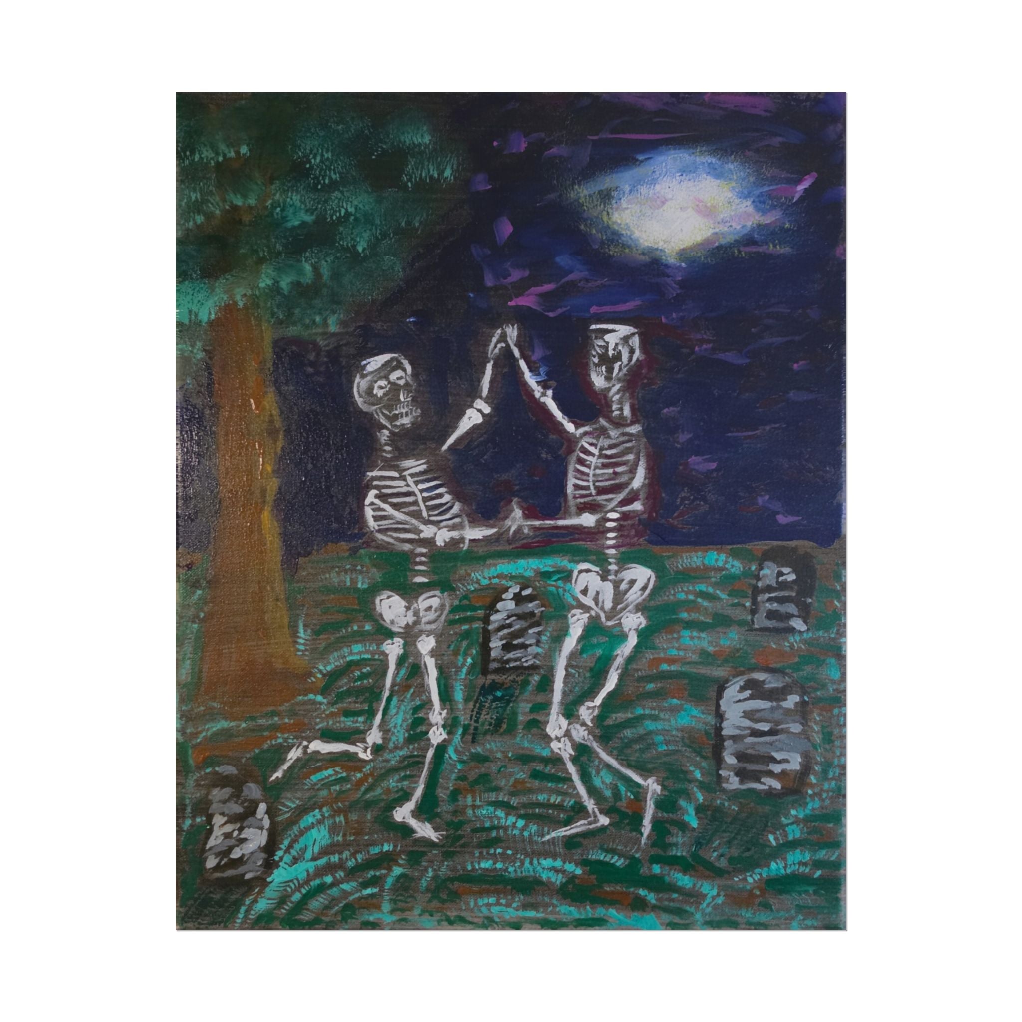 Skeleton Friends Cemetery Rolled Poster — Spooky Gothic Art Print