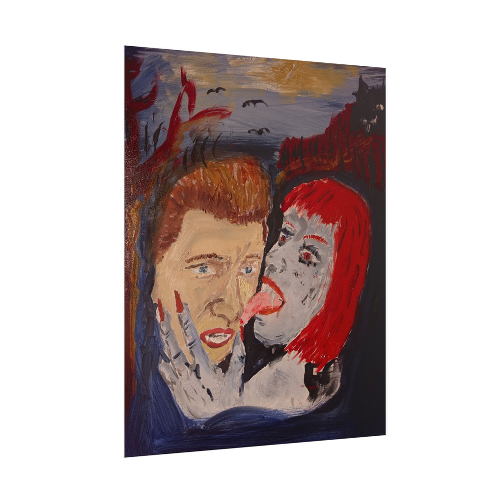 Horror Art Poster — Vampire Woman Licking Man | Tasty Treat "O"