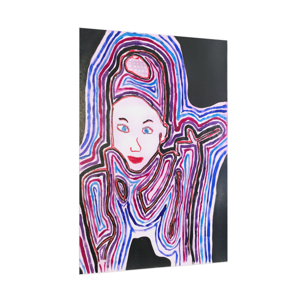 Surreal Linework Portrait Poster — Colorful Abstract Face Art Print