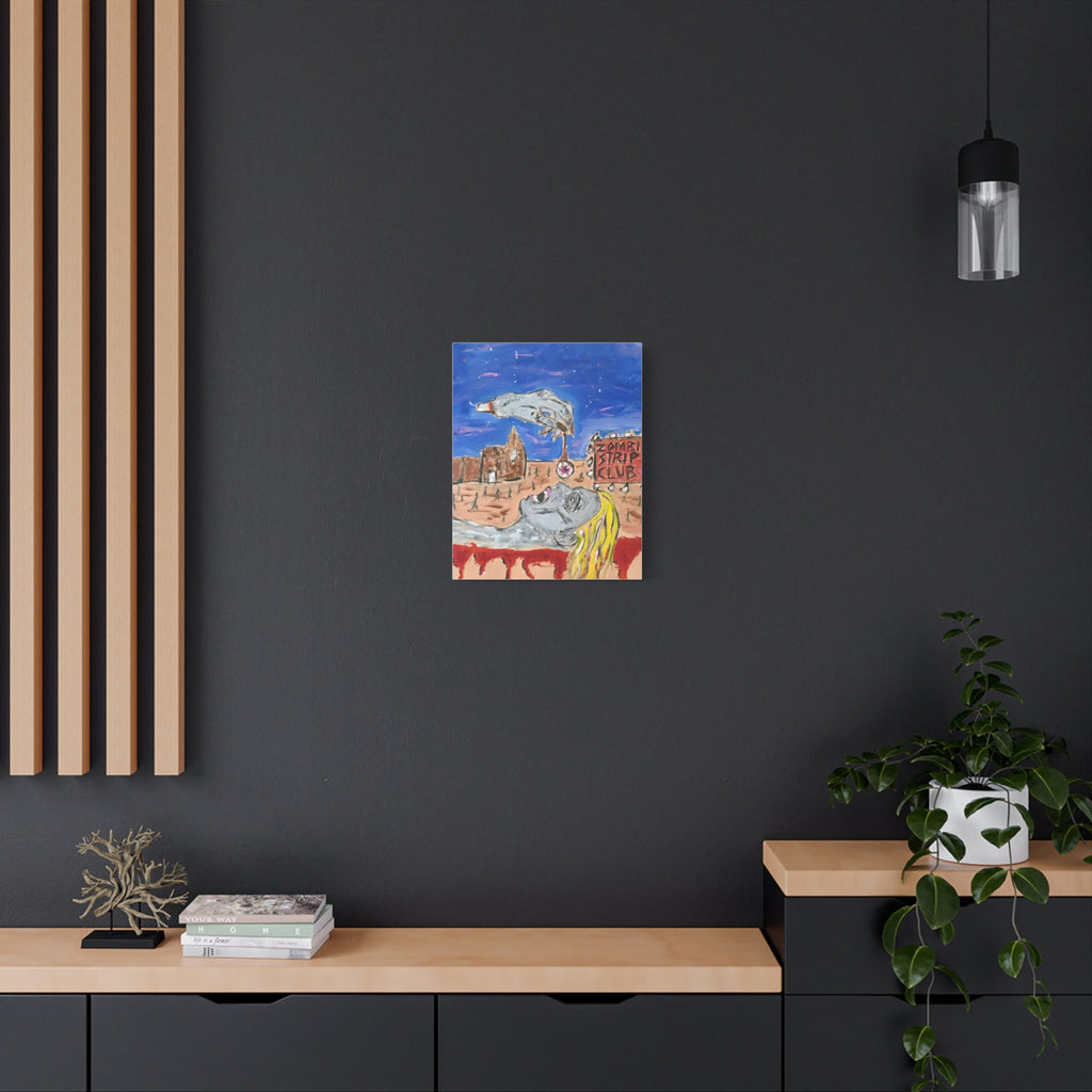 Zombie Strip Club Canvas Art – Surreal Horror Matte Stretched Print