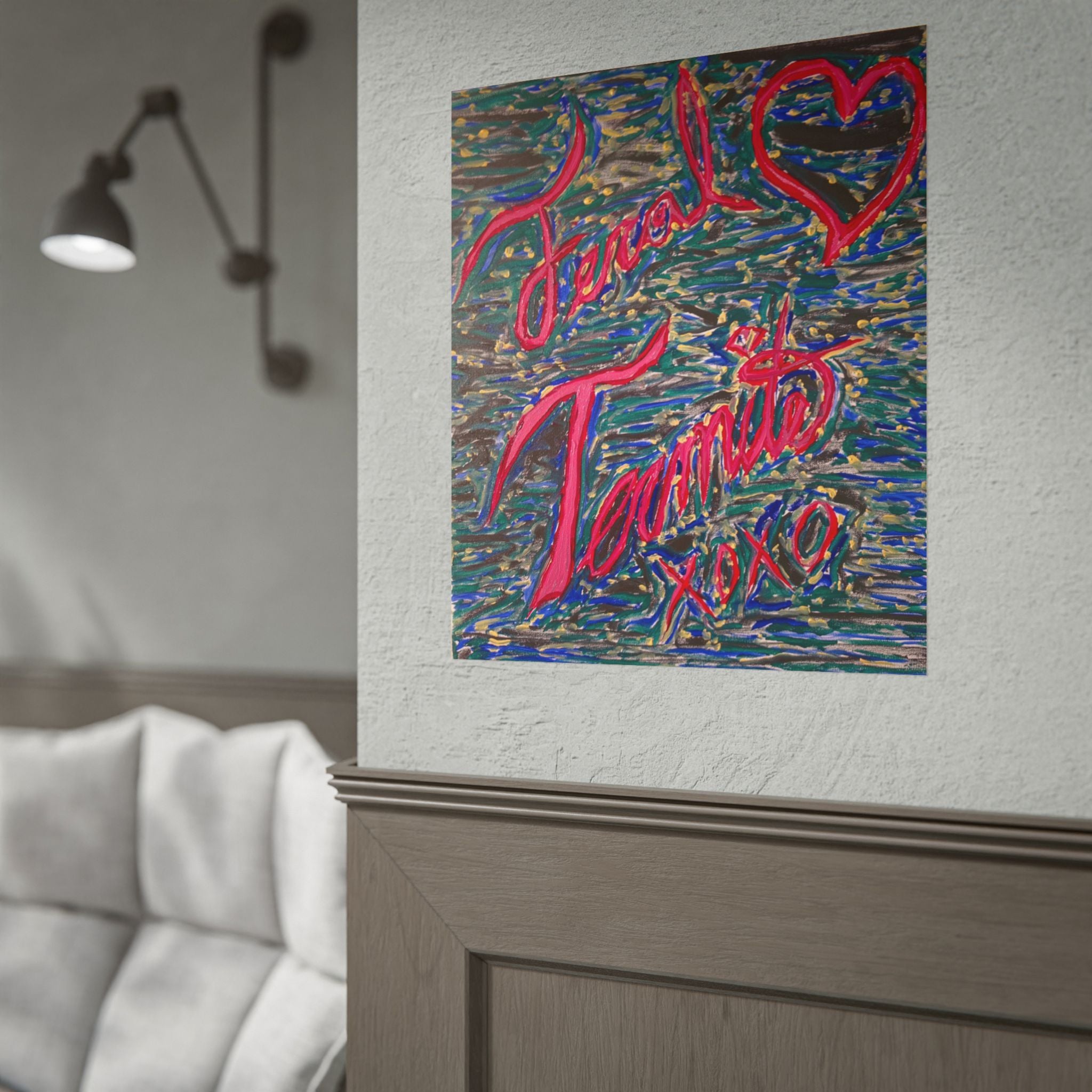 Rolled Poster — Vibrant Textured Abstract Art with Pink Script