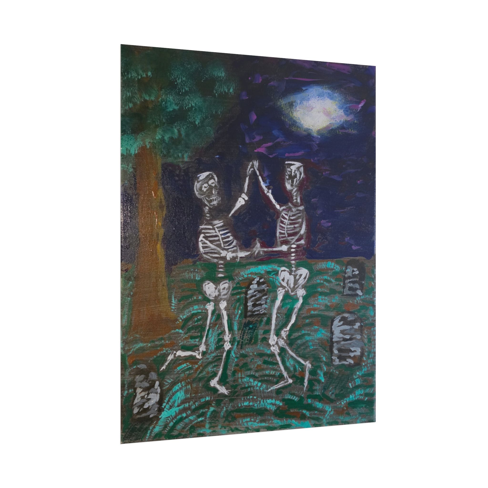 Skeleton Friends Cemetery Rolled Poster — Spooky Gothic Art Print