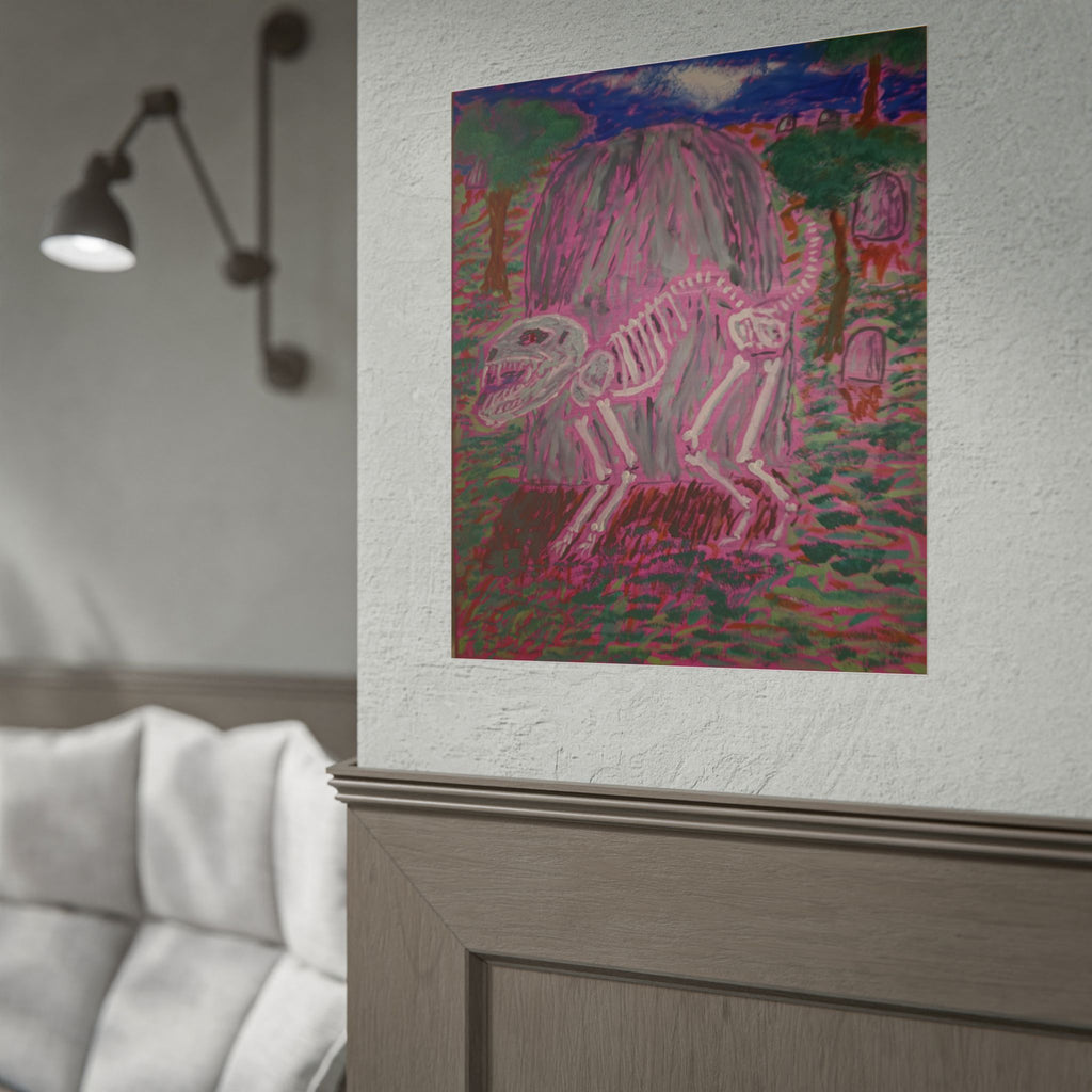 Rolled Poster — Pink Dino Skeleton Art Print