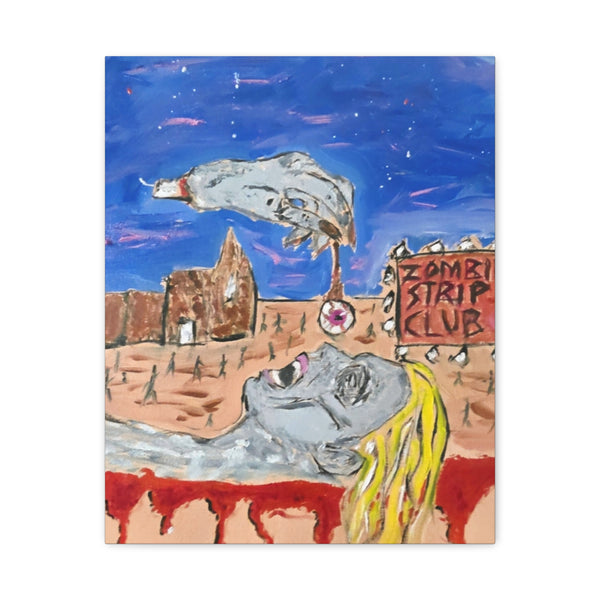 Zombie Strip Club Canvas Art – Surreal Horror Matte Stretched Print