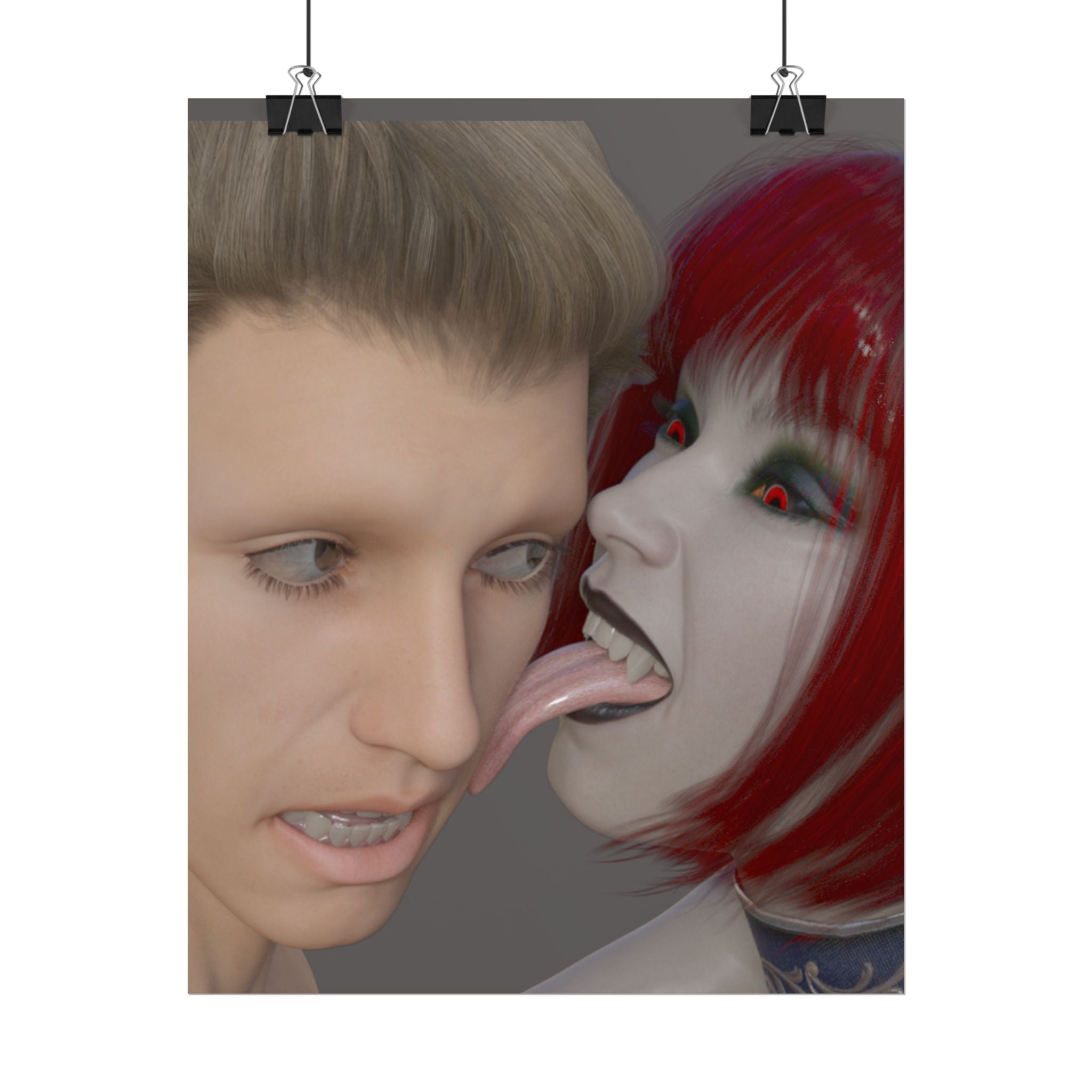 Rolled Poster — Gothic Cyberpunk Vampire Kiss Art Print -- Tasty Treat Digital Version
