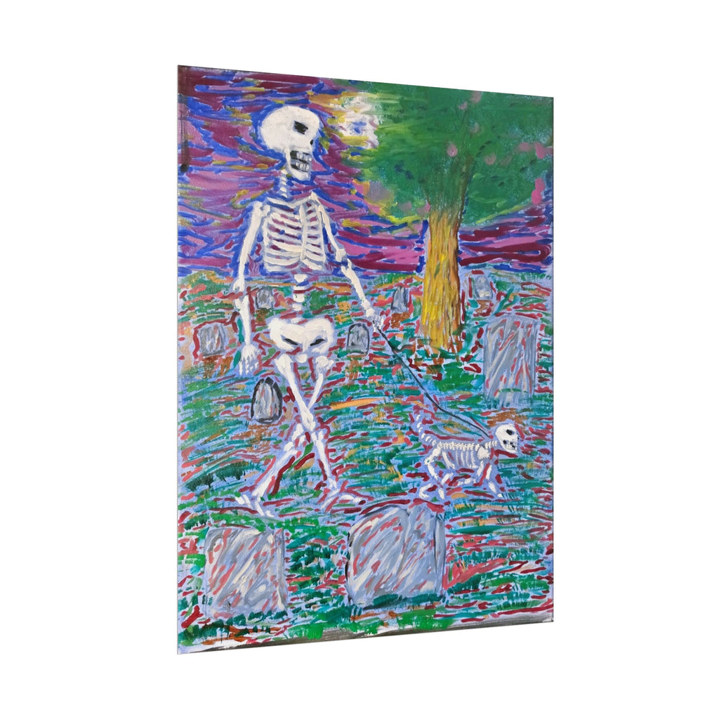 Skeleton Walk Poster — Colorful Graveyard Art Print (Rolled Poster)
