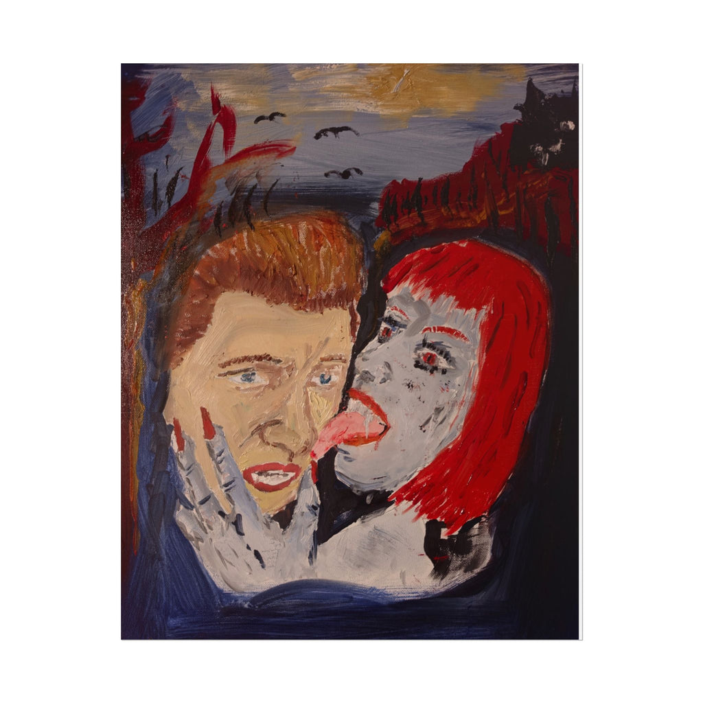 Horror Art Poster — Vampire Woman Licking Man | Tasty Treat "O"