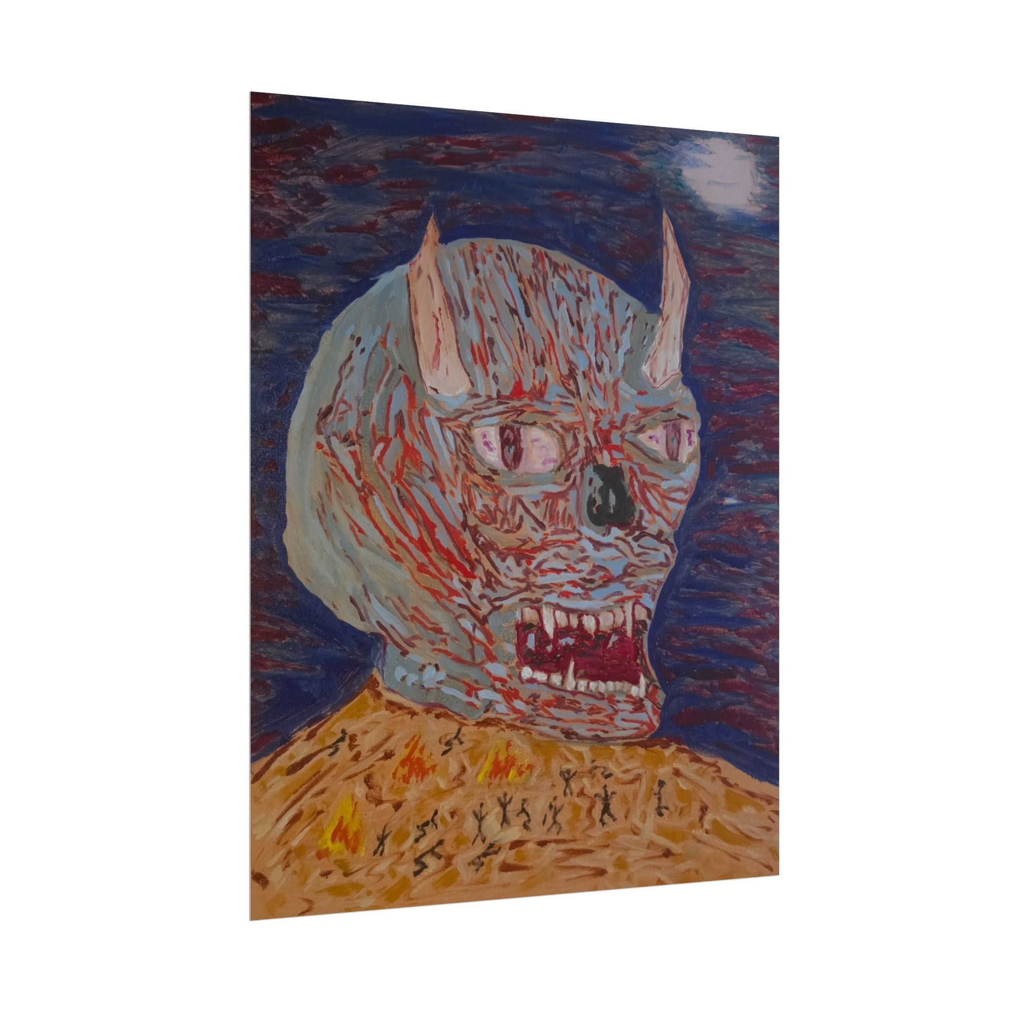 Horror Demon Portrait Poster — Grotesque Monster Art Rolled Print