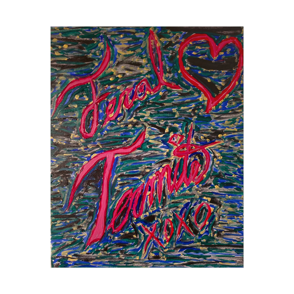 Rolled Poster — Vibrant Textured Abstract Art with Pink Script
