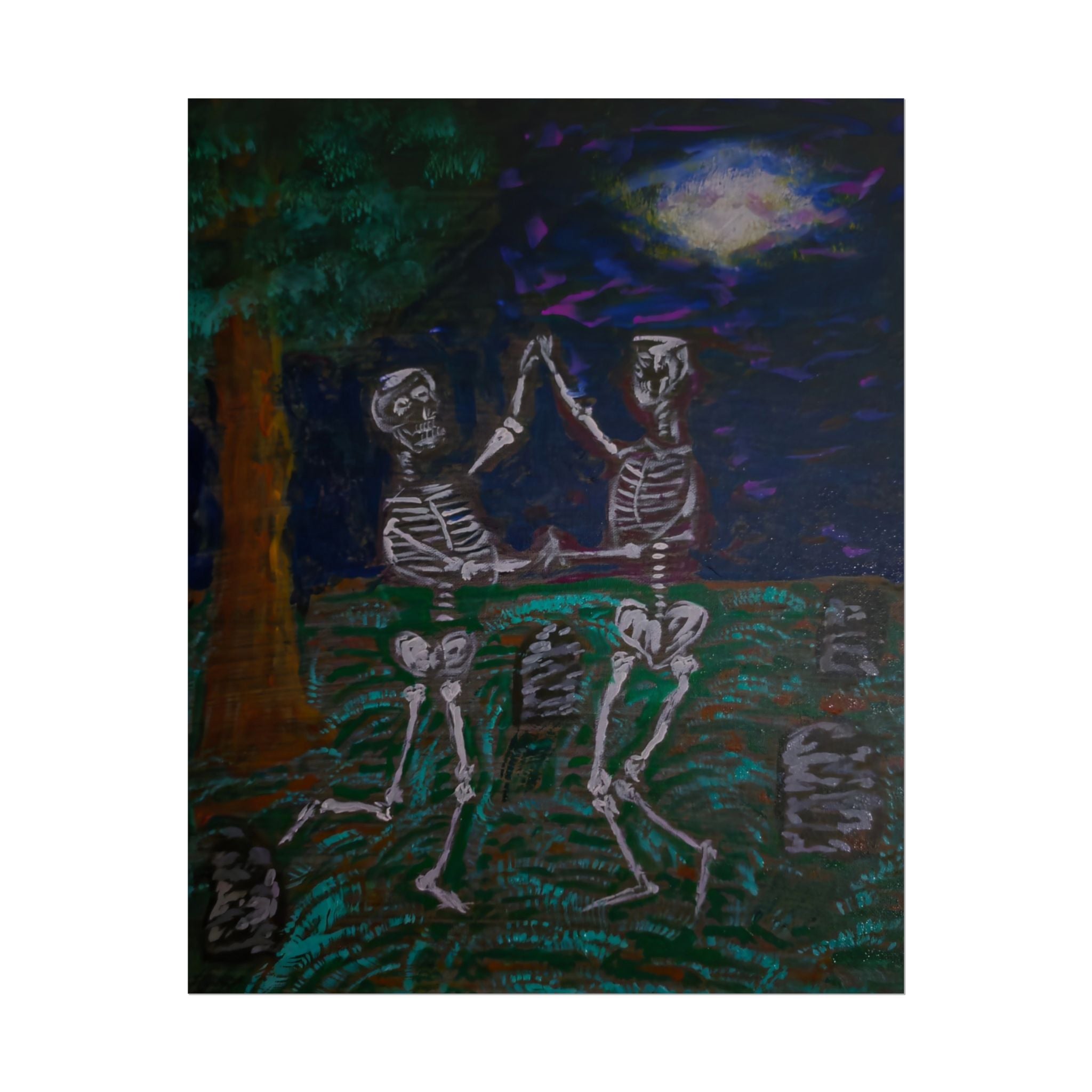 Skeleton Friends Cemetery Rolled Poster — Spooky Gothic Art Print