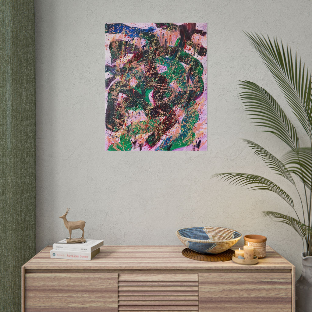Abstract Green Galaxy Rolled Poster — Colorful Splatter Art Print