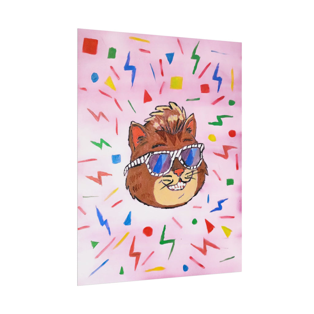 Rolled Poster — Retro Cool Cat Art Print (Pink Confetti)