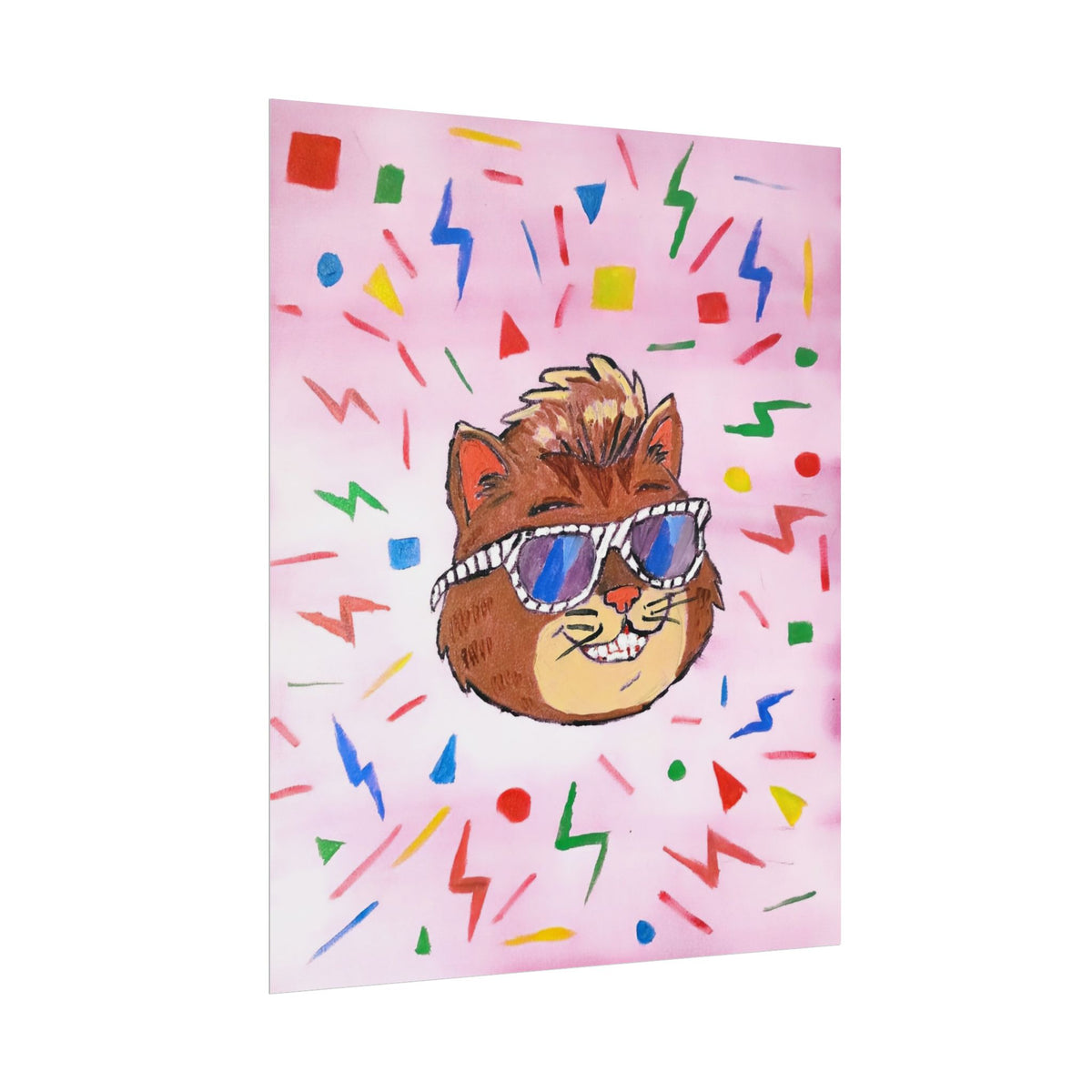 Rolled Poster — Retro Cool Cat Art Print (Pink Confetti)