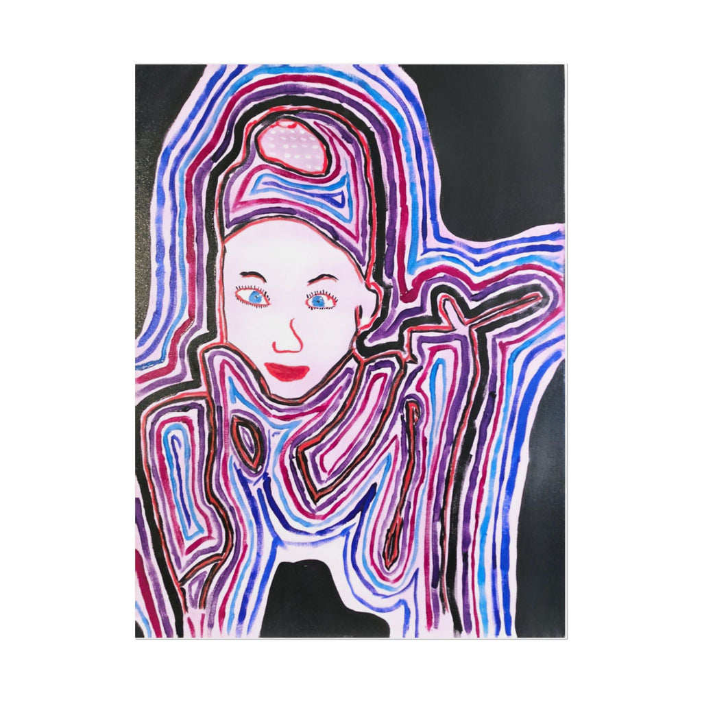 Surreal Linework Portrait Poster — Colorful Abstract Face Art Print