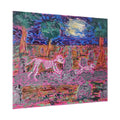 Rolled Poster — Neon Skeleton Dog and Cat Moonlit Cemetery Art Print