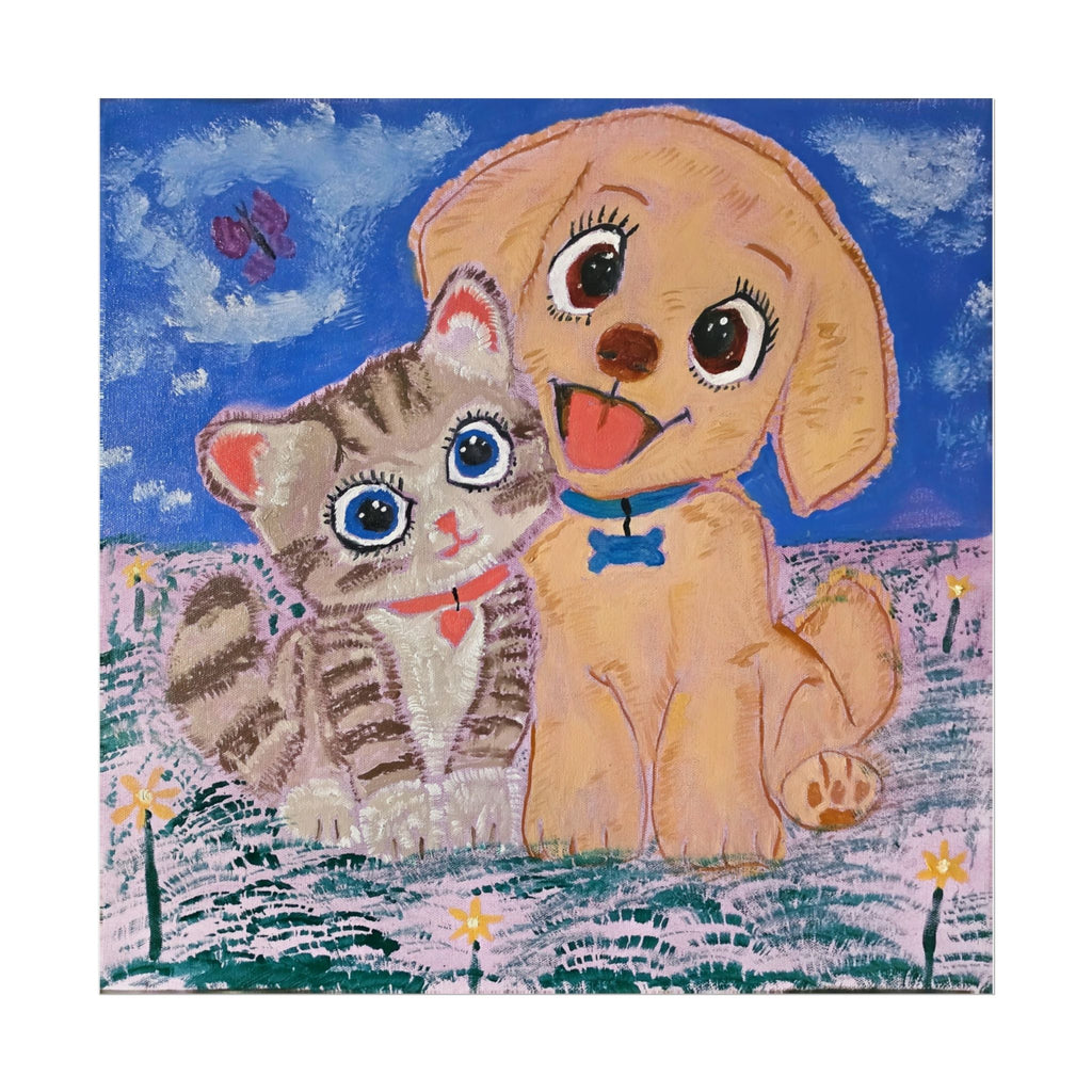 Kitty and Puppy Rolled Poster of Original Oil Painting.