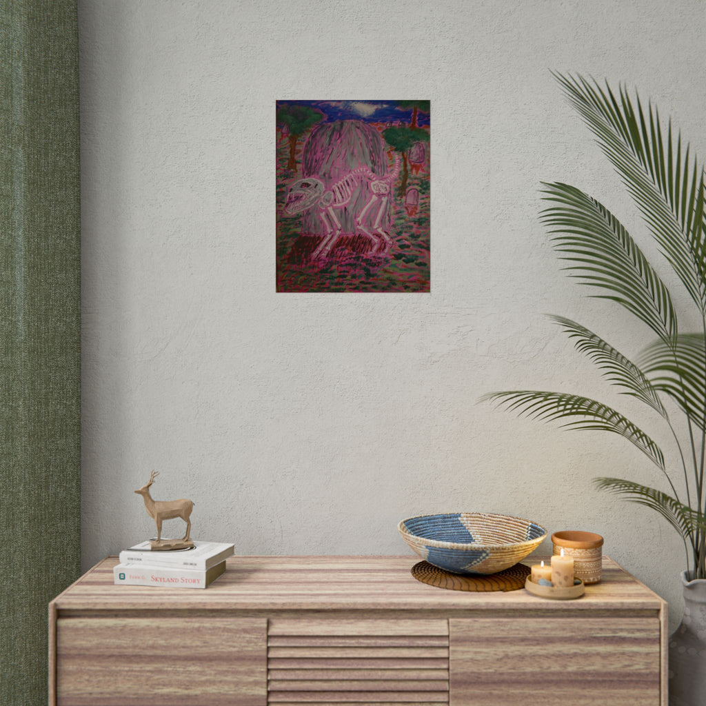 Rolled Poster — Pink Dino Skeleton Art Print